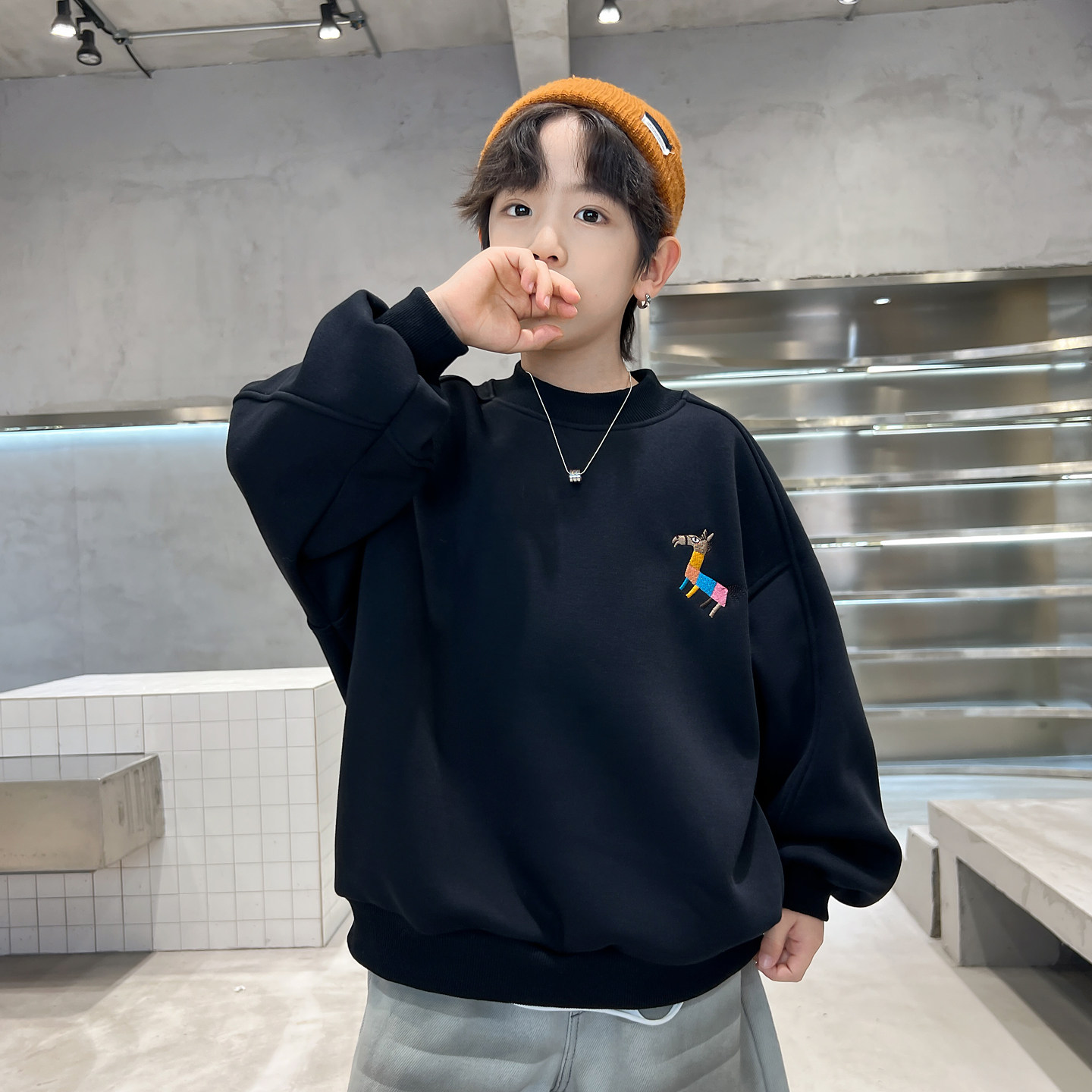 男童冬季韩范加绒宽松半高领卫衣2025新款青少年儿童加厚保暖上衣,淘宝优惠券,粉丝福利购,淘宝优惠卷