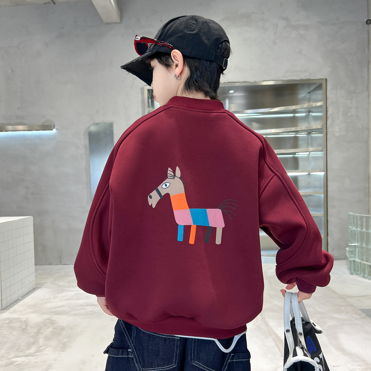 男童冬季韩范加绒宽松半高领卫衣2025新款青少年儿童加厚保暖上衣,淘宝优惠券,粉丝福利购,淘宝优惠卷