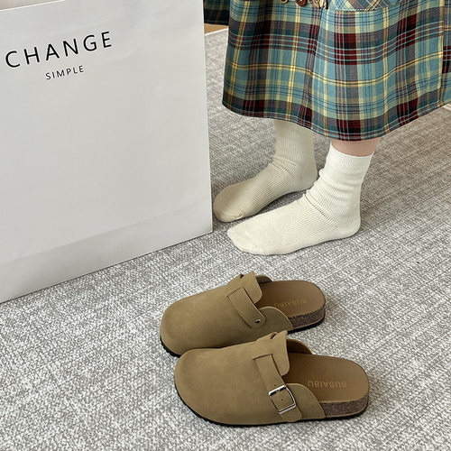 2025新款圆头8825-1半拖博肯侧边扣女包头半拖鞋软底外穿舒适女鞋 - 图0