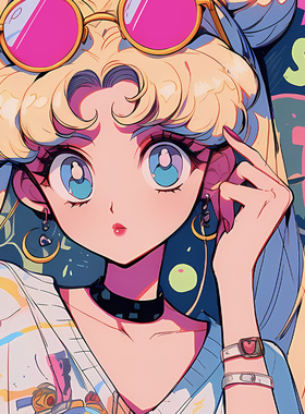 星空《墨镜月野兔》美少女战士水兵月水手月亮小兔二次元装饰画