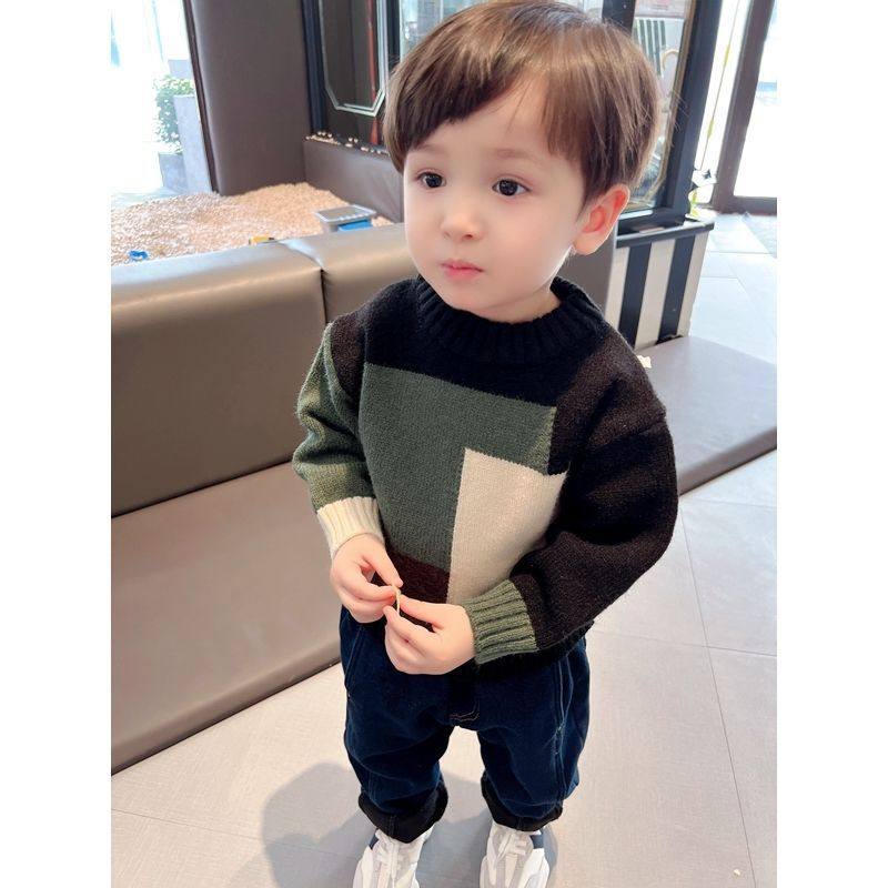 男童毛衣圆领加绒加厚2025春秋新款宝宝内搭针织衫儿童拼色毛线衣,淘宝优惠券,粉丝福利购,淘宝优惠卷