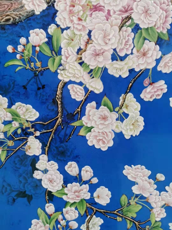 景德镇陶瓷瓷板画手绘粉彩花鸟竖条客厅挂画装饰画梦里花落知多少-图3