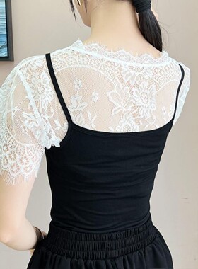 夏季新中式蕾丝短袖遮臂假领