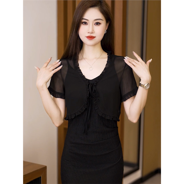 Summer versatile ສັ້ນແຂນສັ້ນ waistcoat suspender skirt shawl ຂະຫນາດນ້ອຍນອກໃສ່ເສື້ອ cardigan chiffon jacket blouse