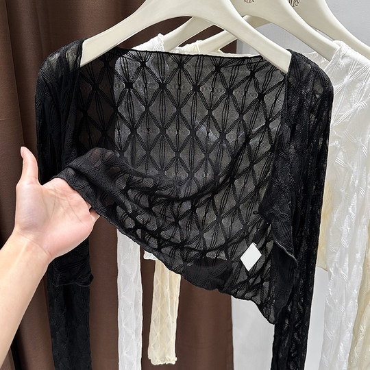 白色蕾丝花边夏季冰丝防晒开衫女2025新款短款遮阳披肩女外搭旗袍