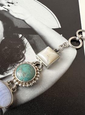 925纯银青金石玛瑙手链古董首饰