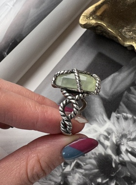 天然葡萄石戒指925纯银戒指设计师银饰古董首饰中古饰品16号戒指