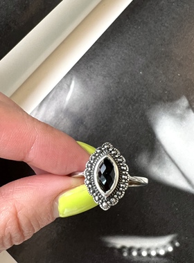 925纯银黑玛瑙戒指古董首饰中古