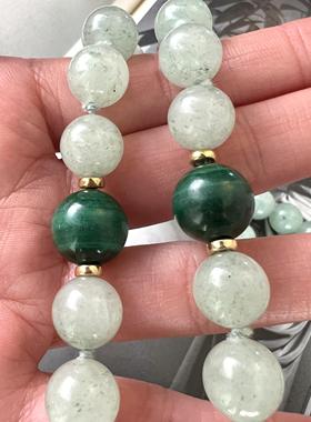 东陵玉孔雀石项链14K金古董首饰