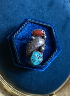 欧美古董首饰925纯银绿松石孤品