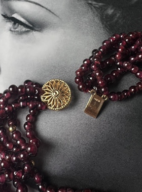 古董首饰项链石榴石14K多链