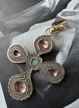 纯银十字架吊坠绿松石古董首饰