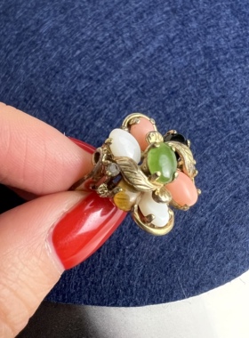 欧美vintage古董首饰中古饰品天然宝石戒指天然碧玉欧泊玛瑙9号