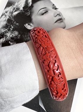 朱砂大漆手镯古董首饰中古