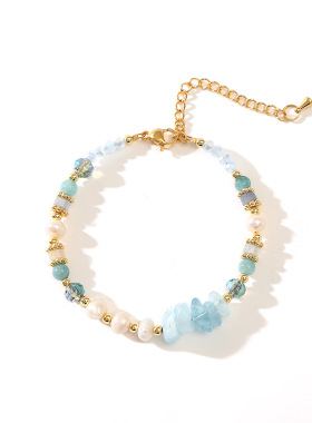 贝壳潮汐时尚项链轻奢饰品寿石山白水晶DIY女锁骨淡蓝色海蓝搭配