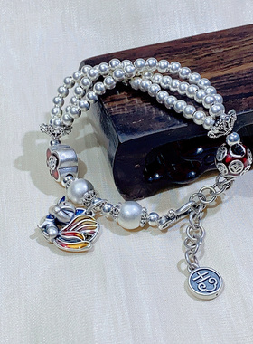 足银999九尾狐平安锁手链女款纯银手串送女友闺蜜生日礼物