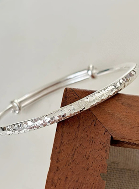 纯银999.9爆闪碎冰冰手镯足银实心开口女款手环银镯子送妈妈礼物