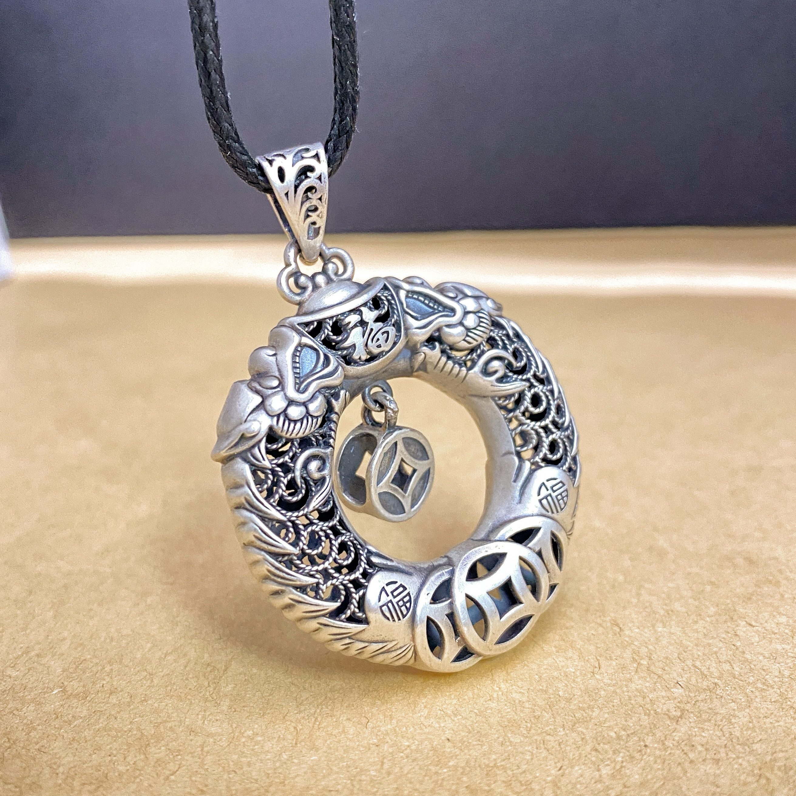 纯银999双龙平安扣吊坠复古民族风项链毛衣链男士女款银饰挂件,淘宝优惠券,粉丝福利购,淘宝优惠卷