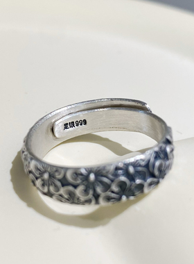 耶福999纯银繁花似锦梅花朵朵复古戒指男女士款