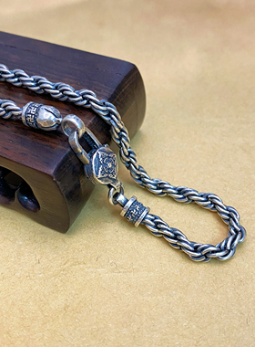 925银手工编织项链男士款麻绳小众高级感毛衣链银链子