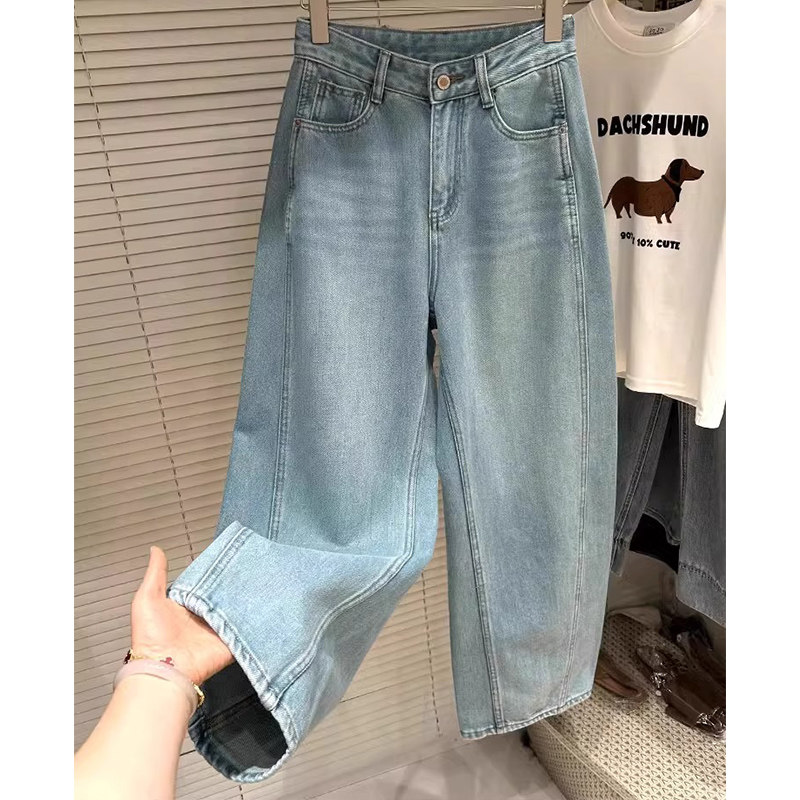 300斤胖mm大码女装复古弯刀牛仔裤女宽松显瘦百搭直筒阔腿长裤子,淘宝优惠券,粉丝福利购,淘宝优惠卷