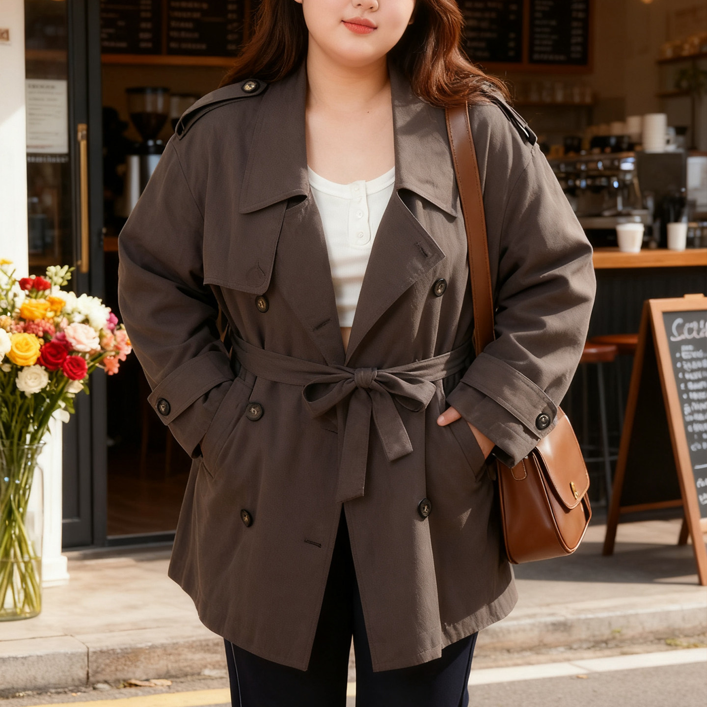 大码女装胖mm翻领英伦风双排扣风衣外套女慵懒风百搭高级感大衣潮,淘宝优惠券,粉丝福利购,淘宝优惠卷