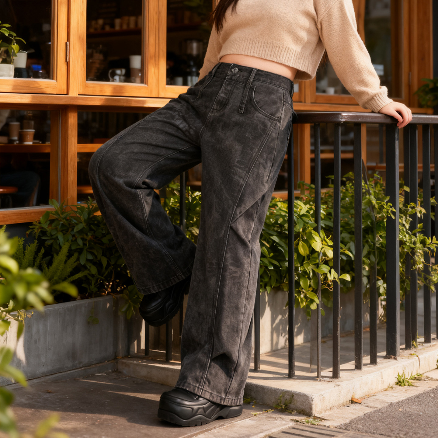 大码胖mm复古美式高腰阔腿牛仔裤女显瘦宽松弯刀裤黑垂感色拖地裤,淘宝优惠券,粉丝福利购,淘宝优惠卷