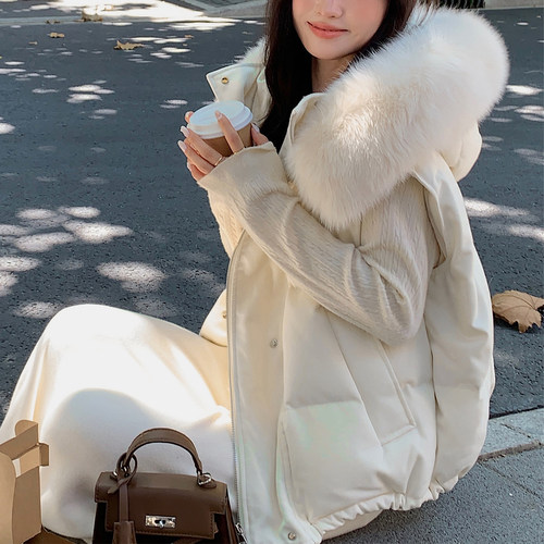 大码女装胖mm慵懒风大毛领连帽棉服马甲女加厚保暖不臃肿棉袄外套 - 图0