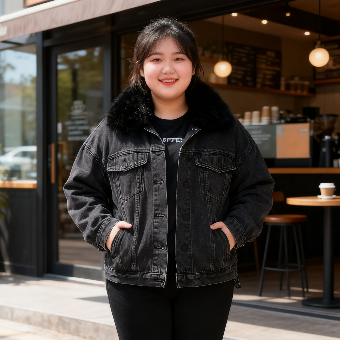 秋冬款大码女装胖mm宽松大毛领牛仔外套女大衣休闲加厚保暖派克服 - 图2