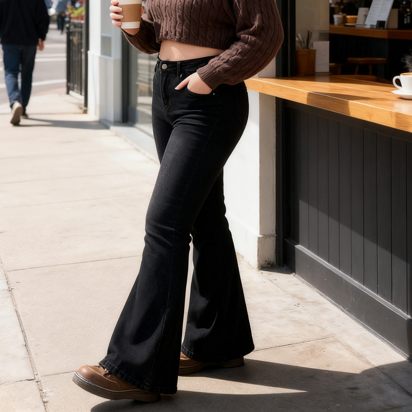 大码女装胖mm复古弹力微喇牛仔裤女黑色高腰显瘦宽松马蹄拖地裤子,淘宝优惠券,粉丝福利购,淘宝优惠卷