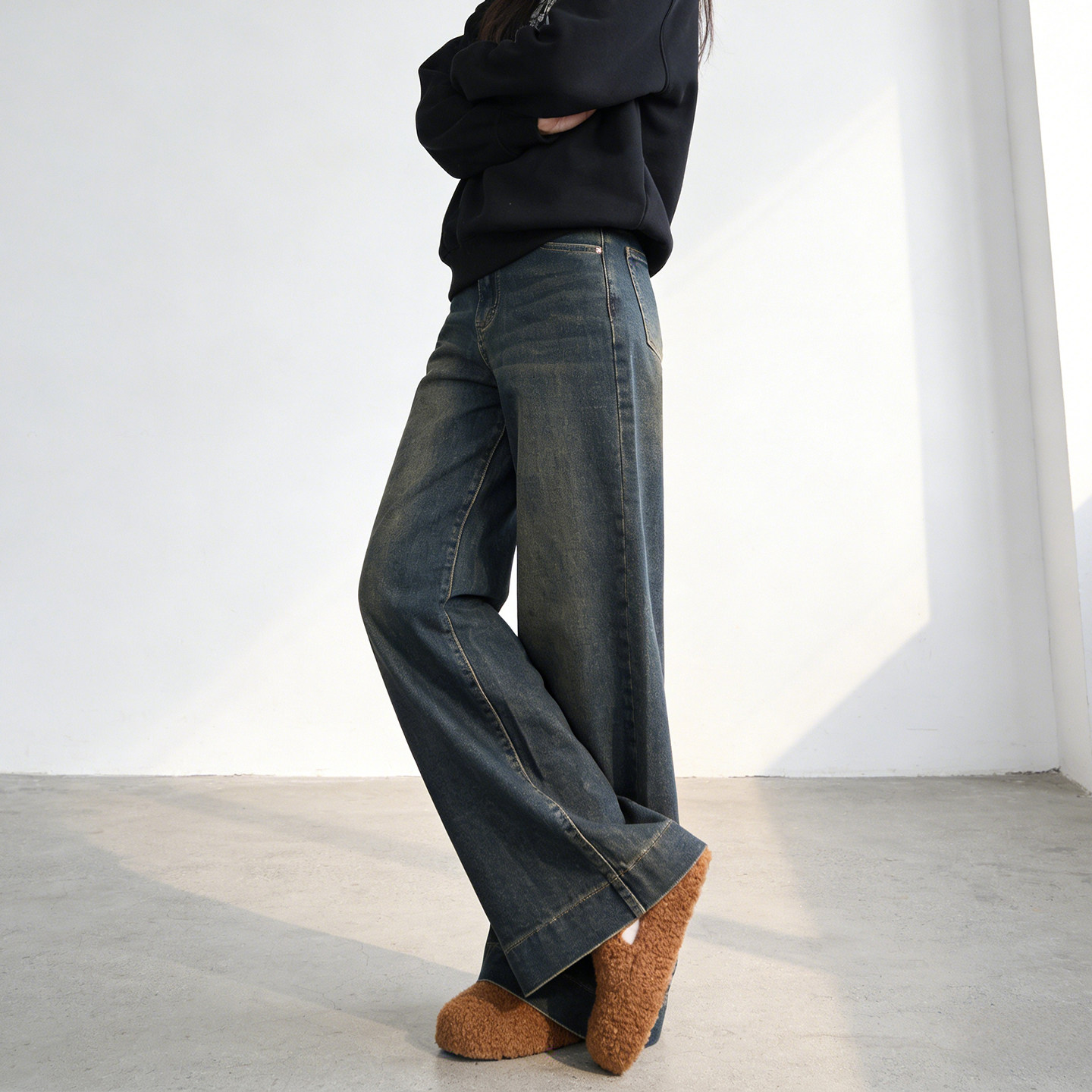 2026春季大码胖mm复古弹力高腰阔腿牛仔裤女梨型身材宽松拖地裤子,淘宝优惠券,粉丝福利购,淘宝优惠卷