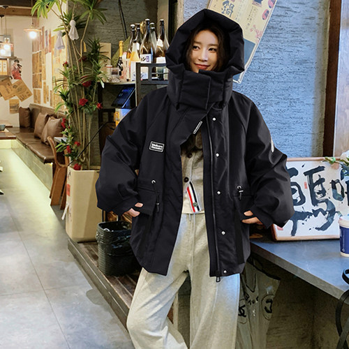 大码女装胖mm红色加厚连帽工装棉服女宽松保暖外套高级感冬季棉袄 - 图3