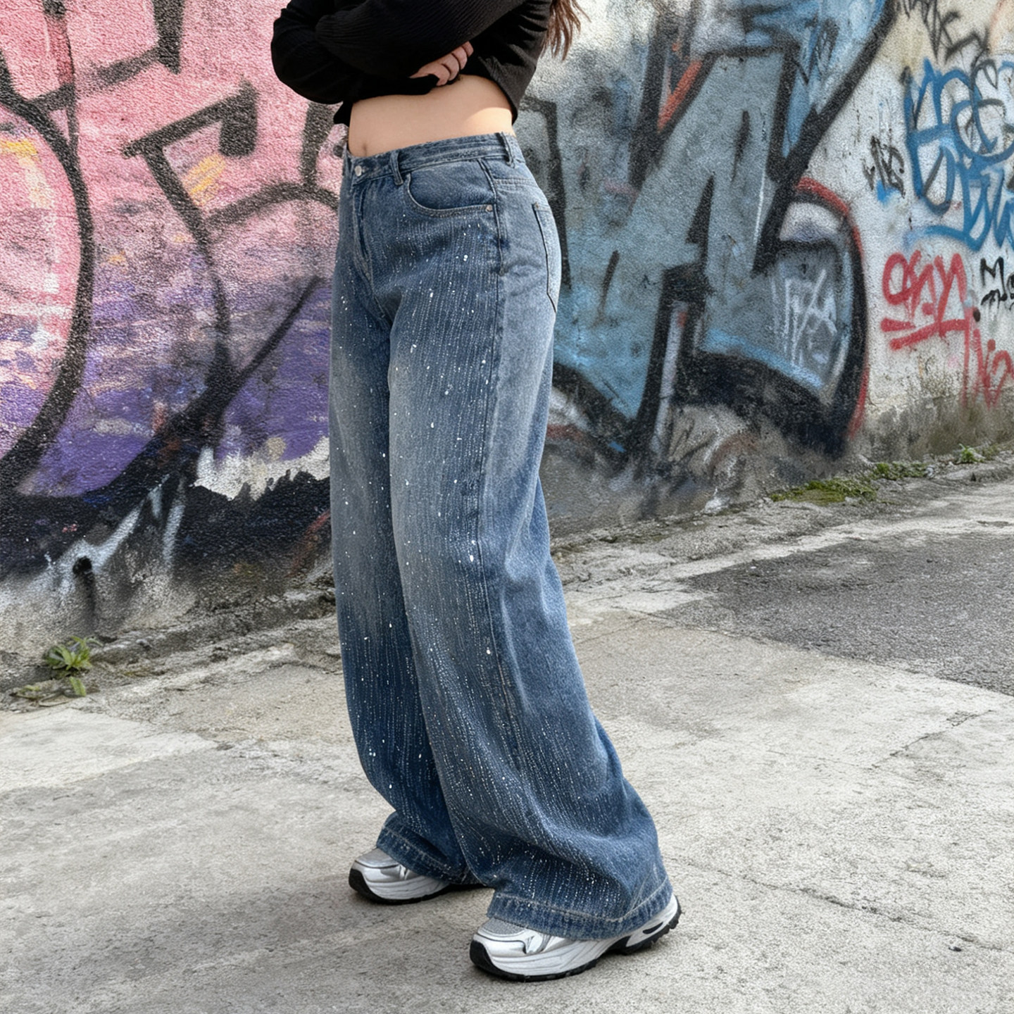 大码胖mm满天星重工烫钻牛仔裤女高腰显瘦宽松显瘦设计感阔腿裤子,淘宝优惠券,粉丝福利购,淘宝优惠卷