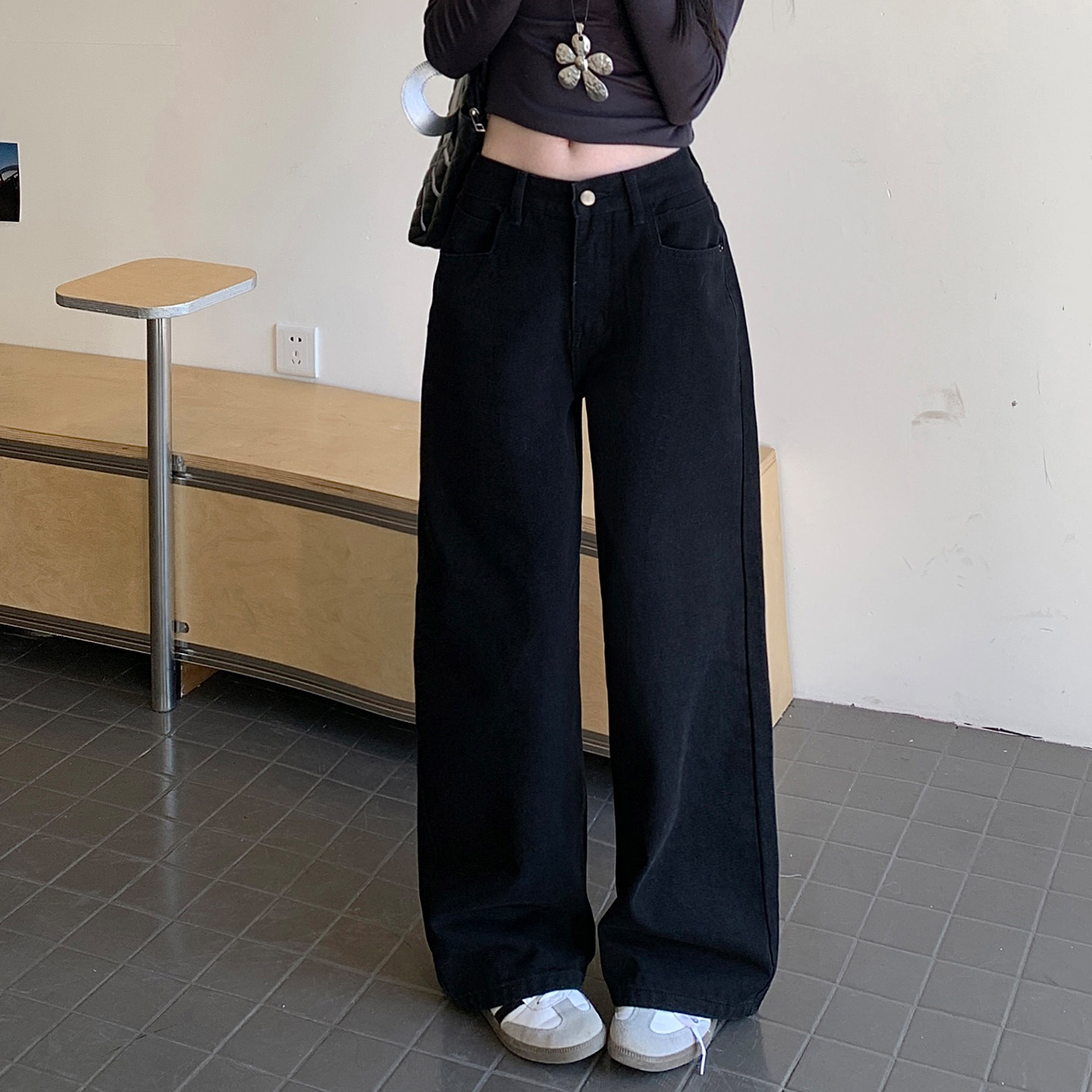 300斤胖mm大码美式复古黑色阔腿牛仔裤女高腰宽松直筒拖地长裤子,淘宝优惠券,粉丝福利购,淘宝优惠卷