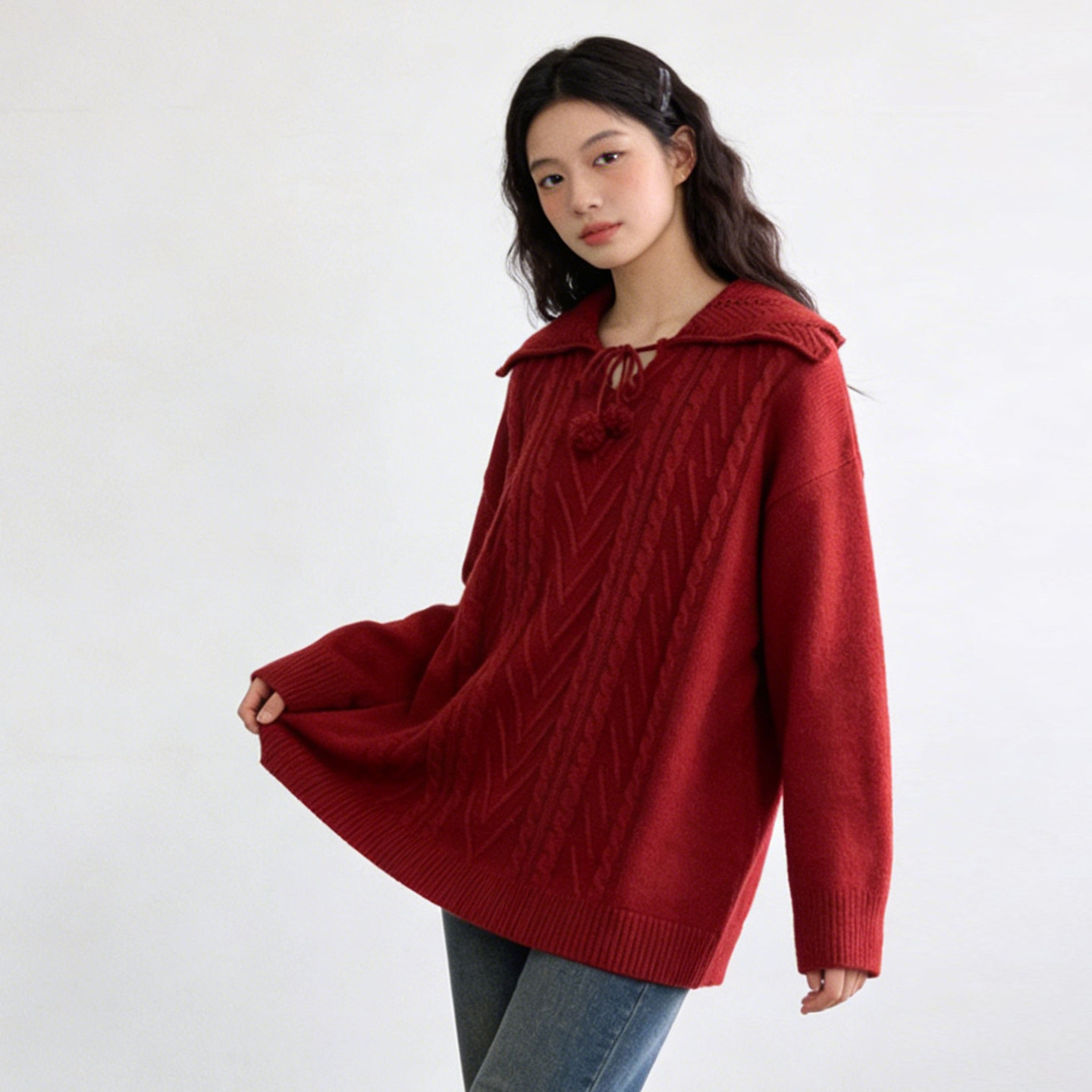 大码女装胖mm圣诞红色麻花针织衫女慵懒风设计感遮肉减龄毛衣上衣,淘宝优惠券,粉丝福利购,淘宝优惠卷