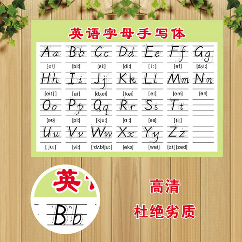 26个英文字母标准英语书教学英语字母表印刷体手写体挂图墙贴纸画 - 图0
