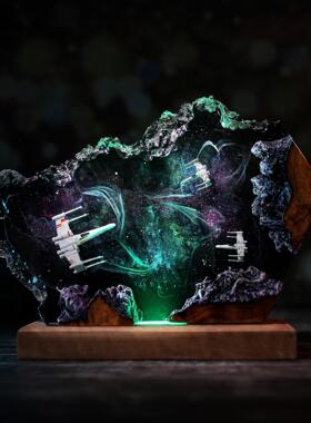 手作3D立体星球大战X翼战机树脂小夜灯星云微景观桌面摆件氛围灯