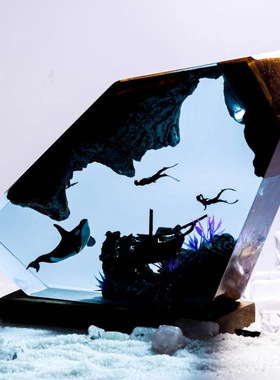 海底世界景观溶洞虎鲸鱼情侣潜水员沉船珊瑚小夜灯床头灯摆件礼物