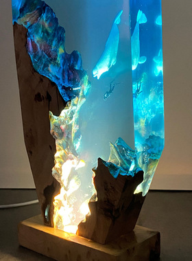 手作海底世界景观海豚潜水员树脂实木小夜灯氛围灯床头灯摆件礼物