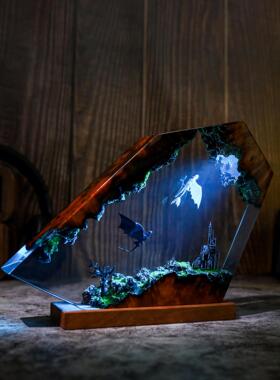 手作驯龙高手Resin lamp gift树脂小夜灯氛围灯黑龙白龙礼物摆件