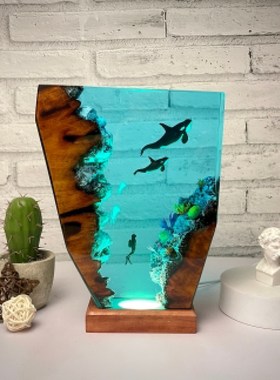 把海洋带回家虎鲸潜水员水母珊瑚礁小夜灯床头灯氛围灯摆件礼物