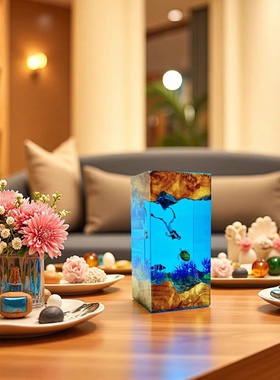 树脂海底世界溶洞潜水员海龟热带鱼小夜灯氛围灯床头灯摆件礼物