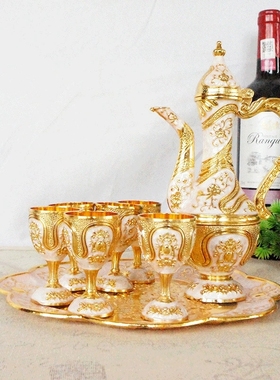 皮纹酒具酒壶茶壶酒杯中东套装镀金土耳其家居装饰品摆件工艺品