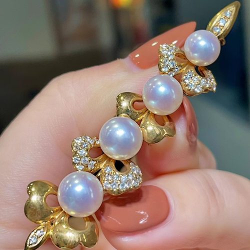 岚心珠宝18K黄金6.6-8mm海珠钻石胸针 海水珍珠吊坠2用 优雅精致 - 图1