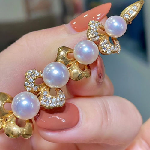 岚心珠宝18K黄金6.6-8mm海珠钻石胸针 海水珍珠吊坠2用 优雅精致 - 图0