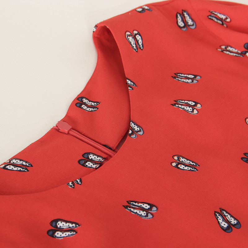 蓝玫瑰大码女装客供人丝色丁 红色高跟鞋圆领短袖收腰A字连衣裙,淘宝优惠券,粉丝福利购,淘宝优惠卷