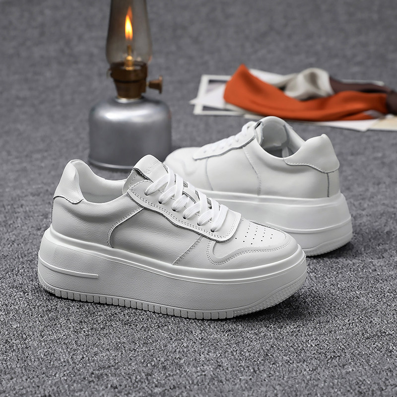 山山2025春夏新款欧洲站真皮增高厚底松糕鞋运动休闲系带小白鞋女,淘宝优惠券,粉丝福利购,淘宝优惠卷