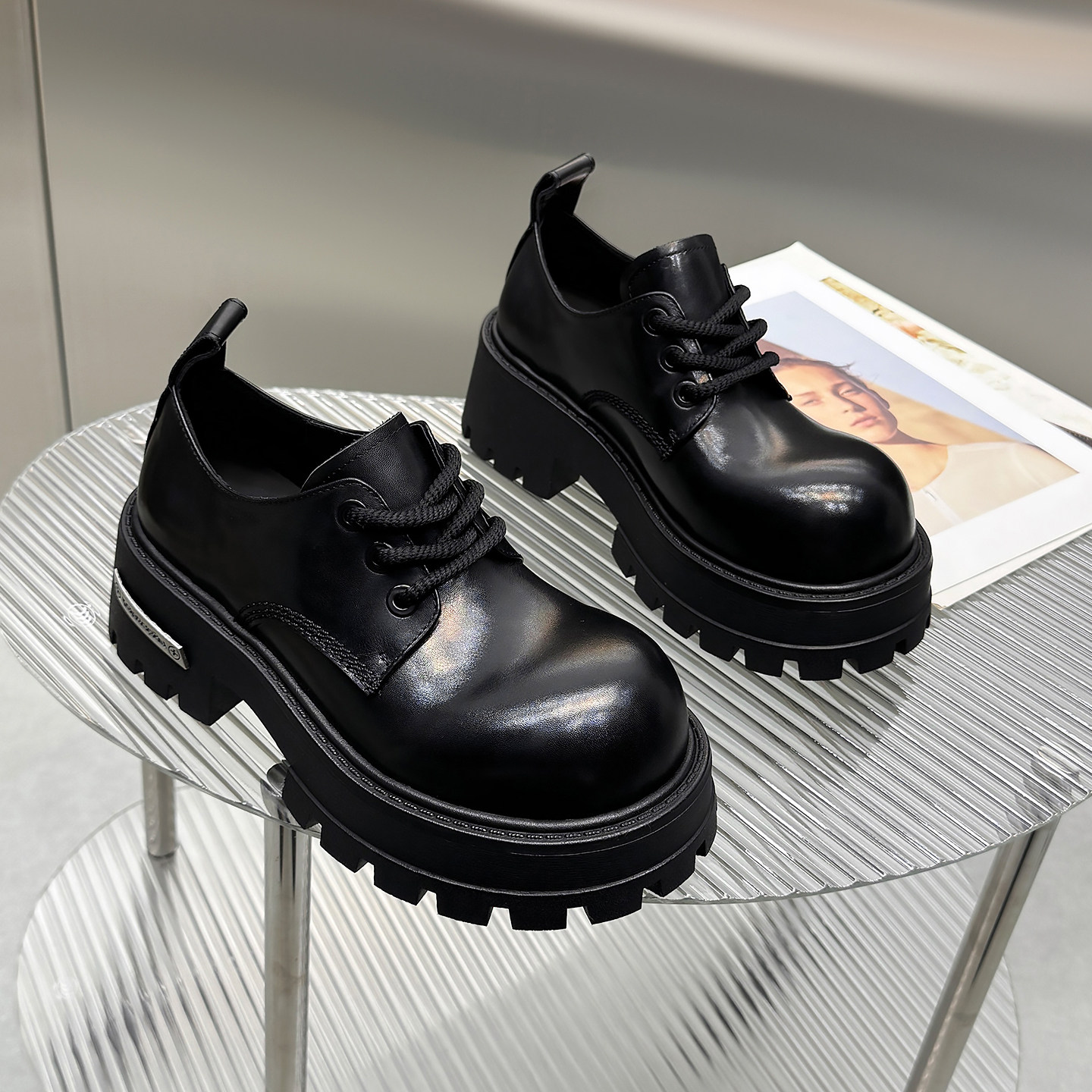 胎牛皮厚底增高小皮鞋女2025秋冬新款英伦风大头鞋系带单鞋乐福鞋,淘宝优惠券,粉丝福利购,淘宝优惠卷