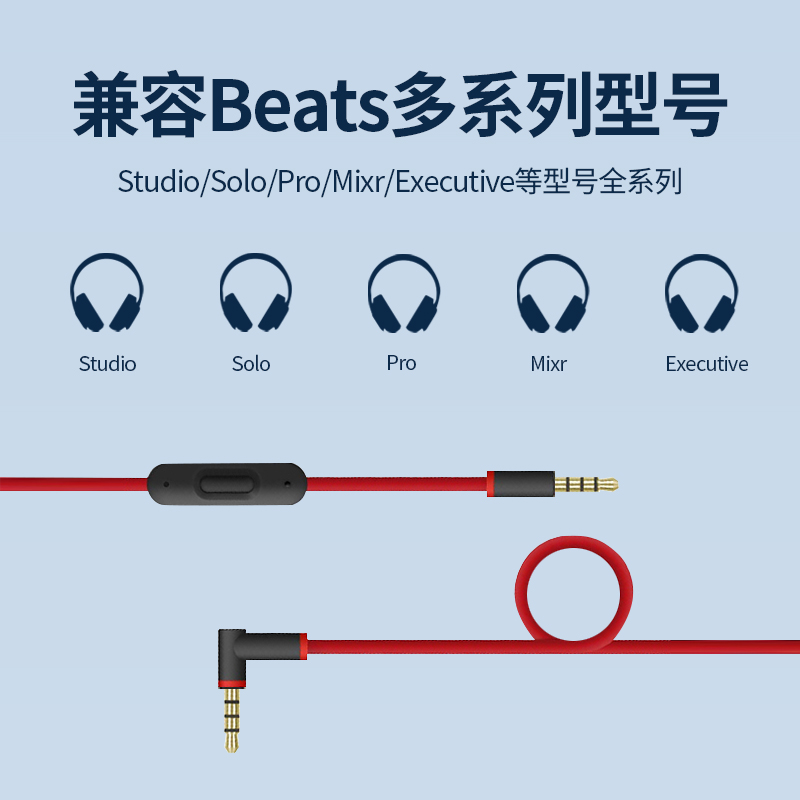 适用beats耳机线solo3音频线studio mixr Pro耳机线连接线solo2魔音头戴式3.5双头公对公电脑手机耳机连接线 - 图3