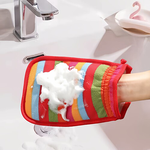 彩虹条搓澡巾男女双面搓背洗澡巾沐浴手套搓灰粗砂洗澡神器 - 图2